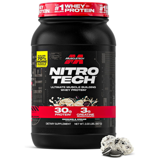 MuscleTech Nitro-Tech Whey Protein Powder With Creatine for Muscle Growth, Lean Muscle Building & Recovery, High-Quality Whey Protein Isolate Blend Cookies and Cream - 2.2lbs