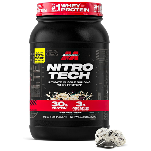 MuscleTech Nitro-Tech Whey Protein Powder With Creatine for Muscle Growth, Lean Muscle Building & Recovery, High-Quality Whey Protein Isolate Blend Cookies and Cream - 2.2lbs