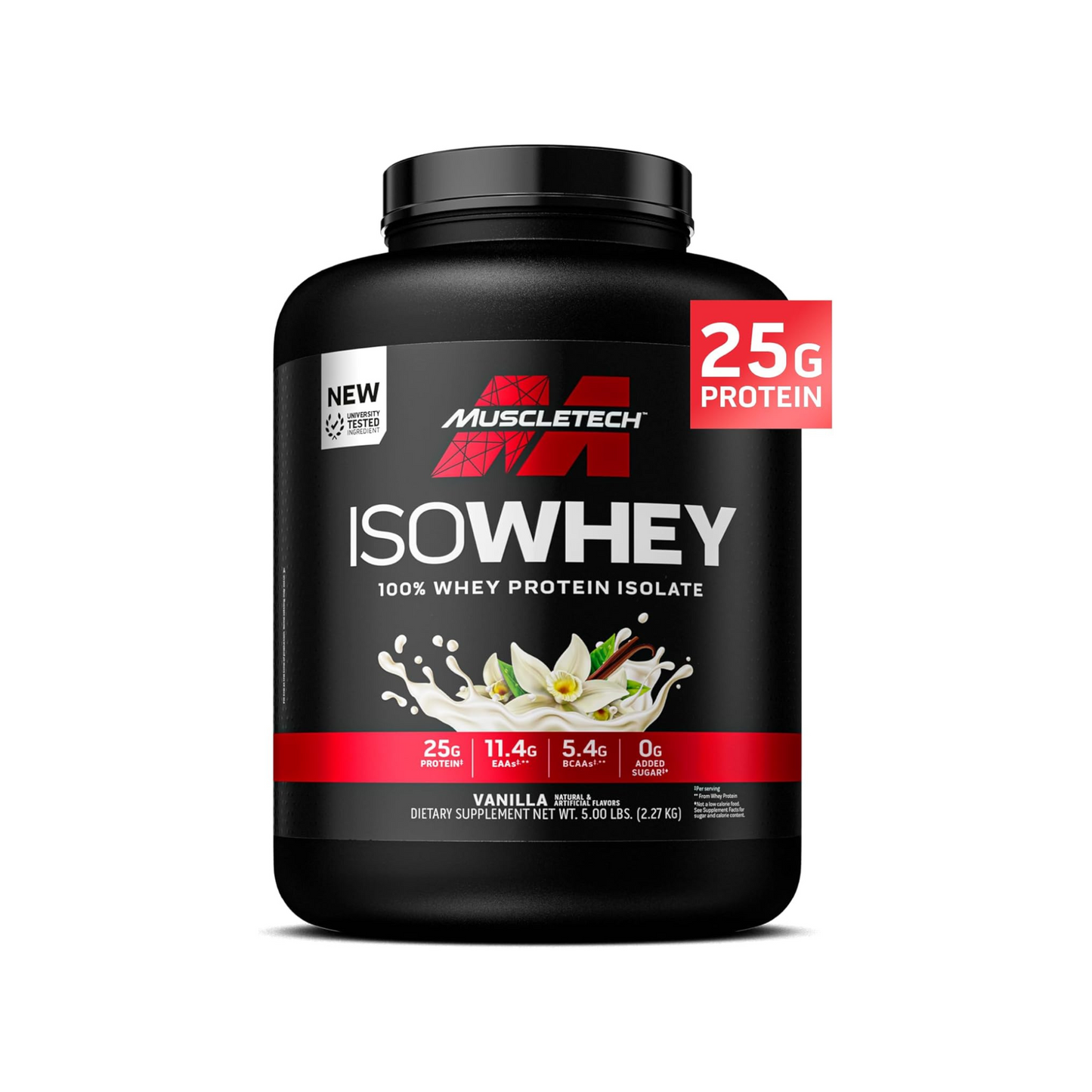 Muscle Tech Iso Whey 100% Whey Protein Isolate Dietary Supplement In Vanilla Flavor - 5 Lbs