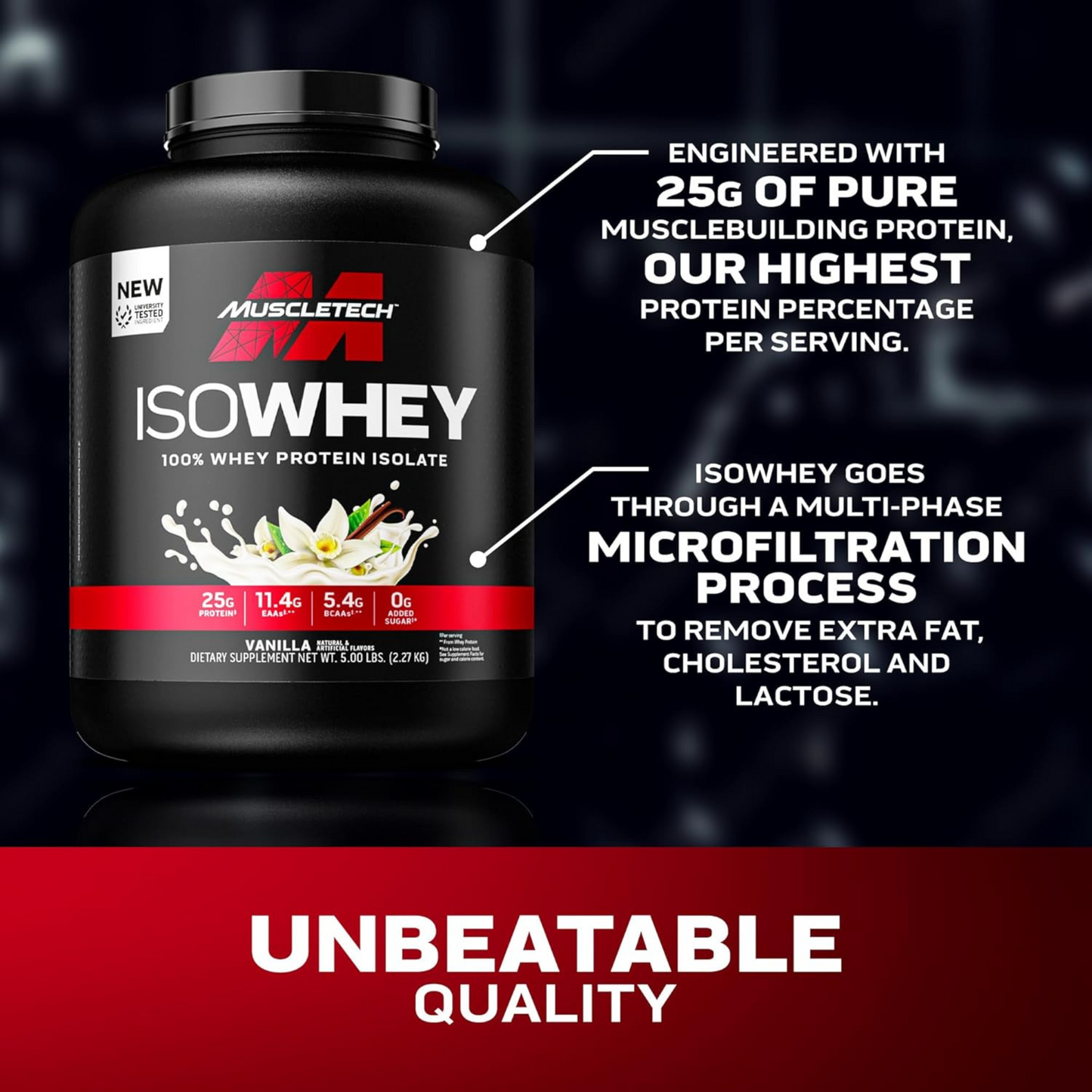 Muscle Tech Iso Whey 100% Whey Protein Isolate Dietary Supplement In Vanilla Flavor - 5 Lbs