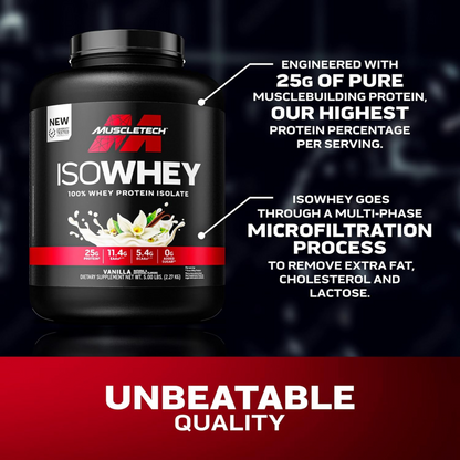 Muscle Tech Iso Whey 100% Whey Protein Isolate Dietary Supplement In Vanilla Flavor - 5 Lbs
