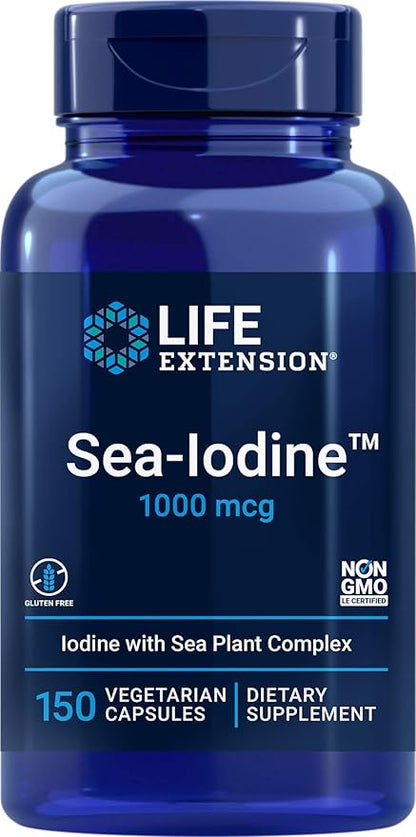 Life Extension Sea Iodine 1000 mcg, Iodine from Kelp + Potassium Iodide, Supports Thyroid Health & Metabolism - 60 Veg Capsules