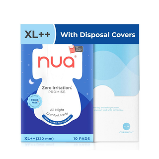 Nua Ultra Safe Sanitary Pads with Wings – Leak-Proof, Rash-Free, Toxin-Free, Soft Top Layer for All-Day Comfort, Daily Protection - XL++ (10 Pads)