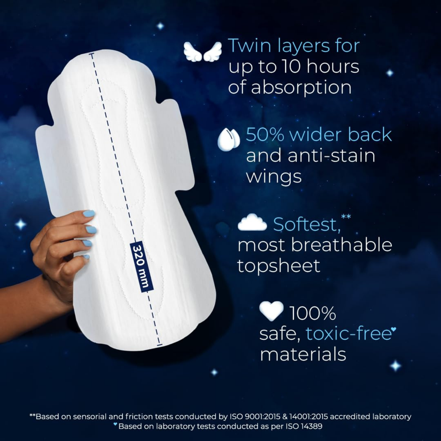 Nua Ultra Overnight Sanitary Pads with Wings – Heavy Flow, Rash-Free, Toxin-Free, 2X Leak Protection, Soft Top Layer for Night Comfort - XL+