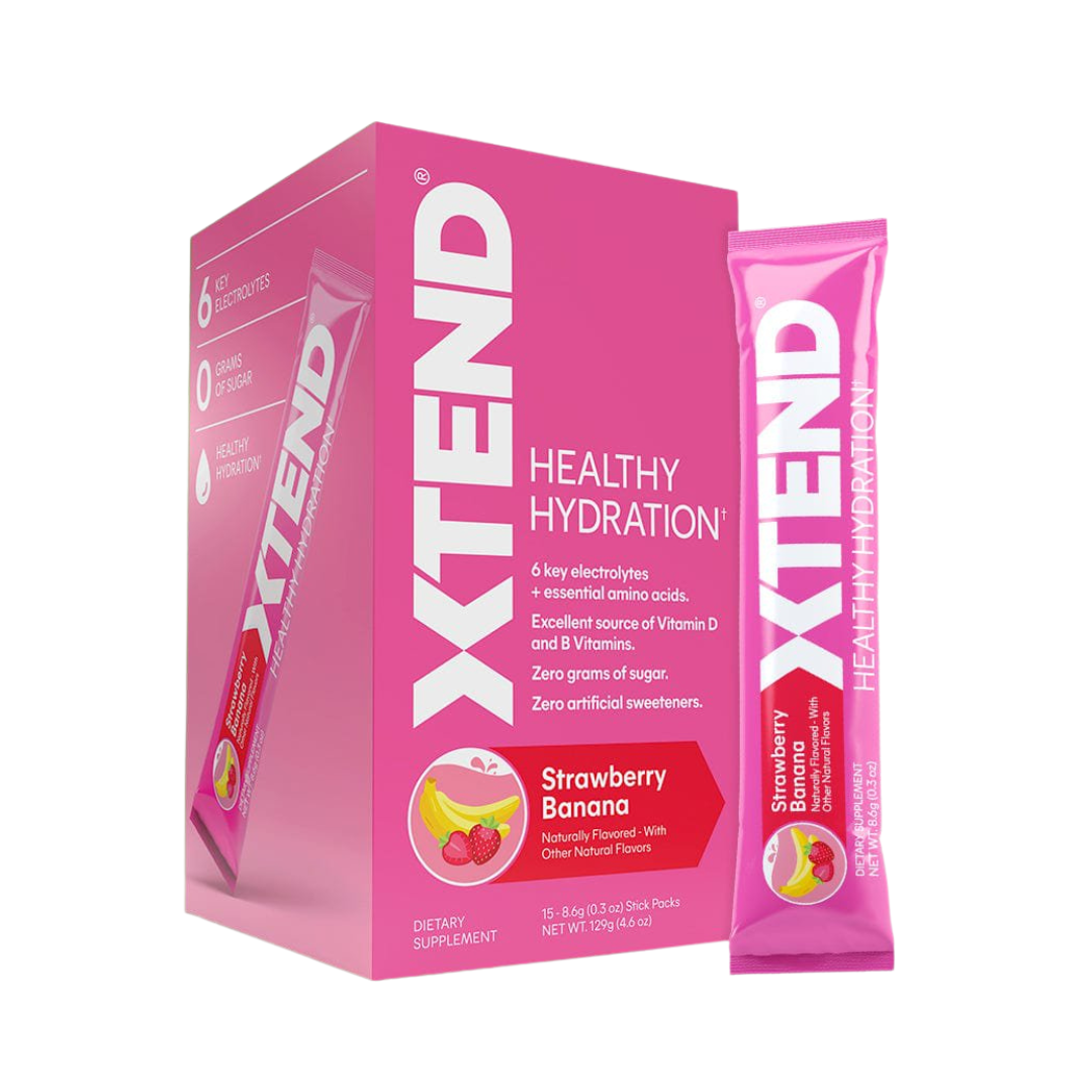 XTEND Healthy Hydration Zero Sugar Intra-Workout Hydration Drink with Electrolytes and vitamin D, NSF Certified for Sport, Strawberry Banana Flavor - 28 Servings