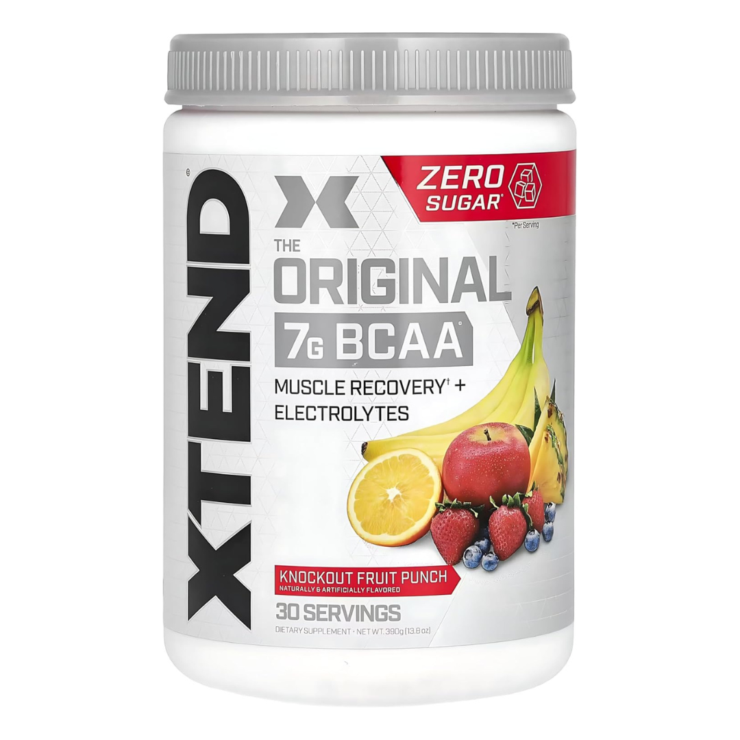 XTEND Original BCAA  Powder Zero Sugar With Electrolytes for Hydration & Muscle Repair,  Post-Workout Supplement, Knockout Fruit Punch Flavour - 30 Servings