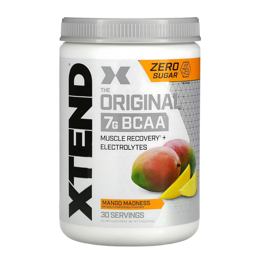 XTEND Original BCAA  Powder Zero Sugar With Electrolytes for Hydration & Muscle Repair,  Post-Workout Supplement, Lemon Mango Madness Flavour- 30 Servings