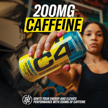 C4 Pre Workout Energy Drink With Beta-Alanine, Zero Sugar, Carbonated Drink for Strength & Endurance, Mango Foxtrot Flavor – 12 Pack