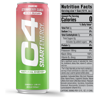C4 Pre Workout Energy Drink With Beta-Alanine, Zero Sugar, Carbonated Drink for Strength & Endurance,  Strawberry Guava Flavor – 12 Pack