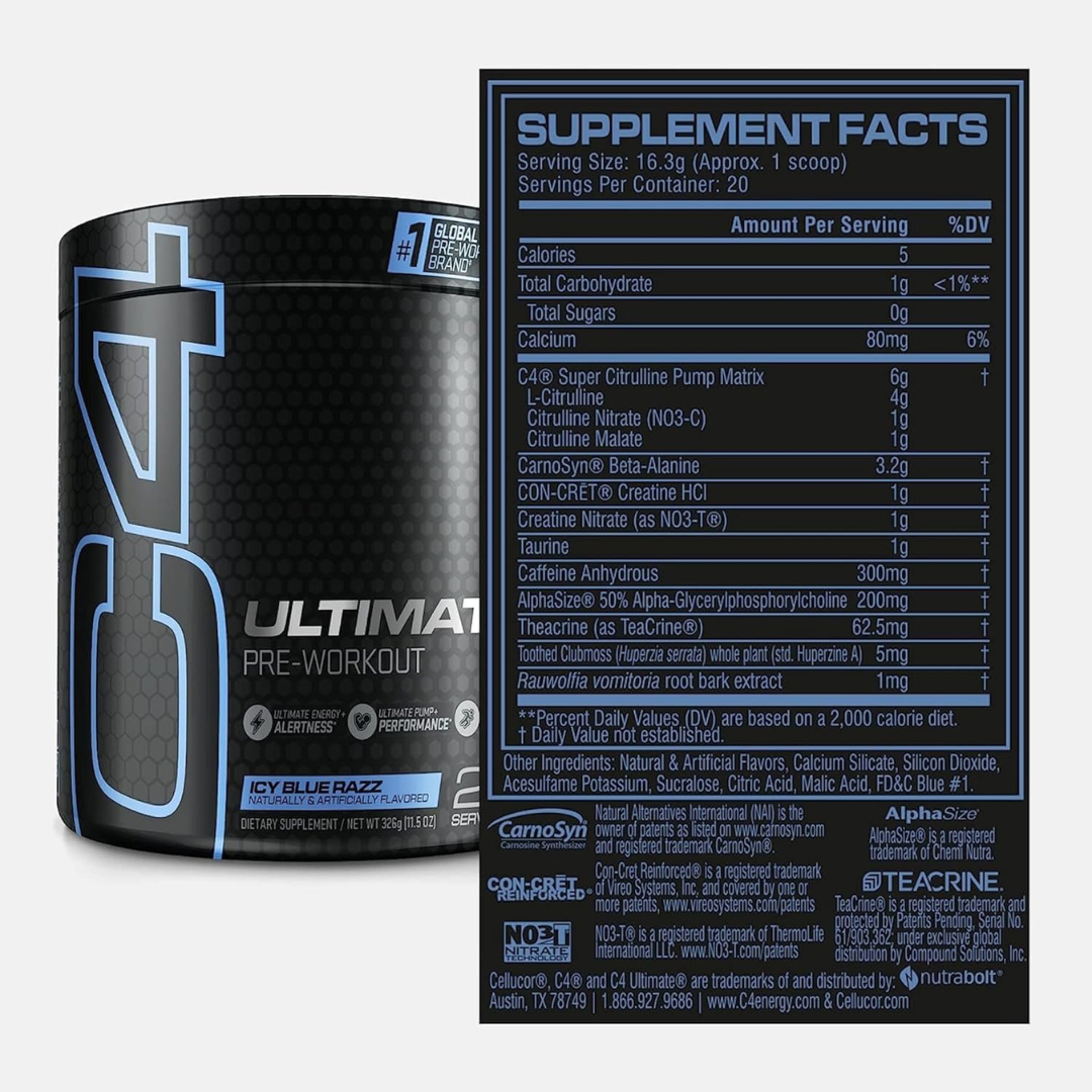 C4 Ultimate Icy Blue Razz Powder 12 Servings
