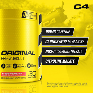 C4 Original Pre Workout Powder with Zero Sugar, Beta-Alanine, Vitamin C, for Energy, Focus & Performance, Cherry Limeade Flavor – 30 Servings