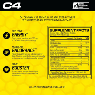 C4 Original Pre Workout Powder with Zero Sugar, Beta-Alanine, Vitamin C, for Energy, Focus & Performance, Cherry Limeade Flavor – 30 Servings