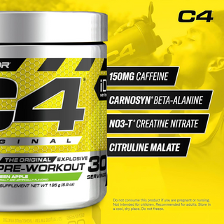 C4 Original Pre Workout Powder with Zero Sugar, Beta-Alanine, Vitamin C, for Energy, Focus & Performance, Green Apple Flavor – 30 Servings