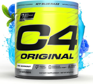 C4 Original Pre Workout Powder with Zero Sugar, Beta-Alanine, Vitamin C, for Energy, Focus & Performance, Icy Blue Razz Flavor – 30 Servings
