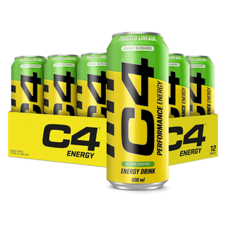 C4 Pre Workout Energy Drink With Beta-Alanine, Zero Sugar, Carbonated Drink for Strength & Endurance, Twisted Limeade Flavor – 12 Pack