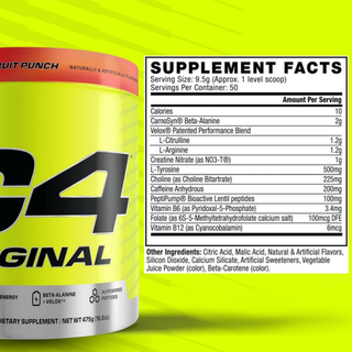 C4 Original Pre Workout Powder with Zero Sugar, Beta-Alanine, Vitamin C, for Energy, Focus & Performance, Fruit Punch Flavor – 50 Servings