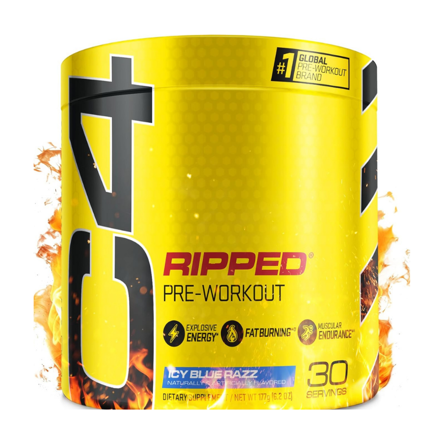 C4 Ripped Pre Workout Powder with CarnoSyn Beta-Alanine & L-Carnitine, Zero Sugar Energy Supplement for Fat Loss, Focus & Performance, Icy Blue Razz Flavor – 30 Servings