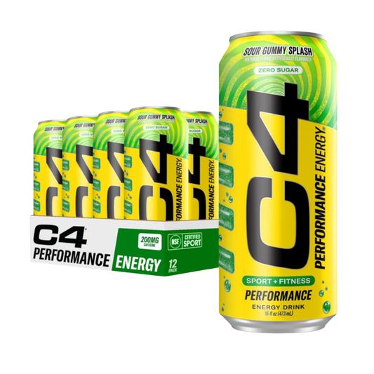 C4 Energy Drink Sour Gummy Splash | Pre-Workout Energy & Performance Drink 473ml- (Pack of 12)