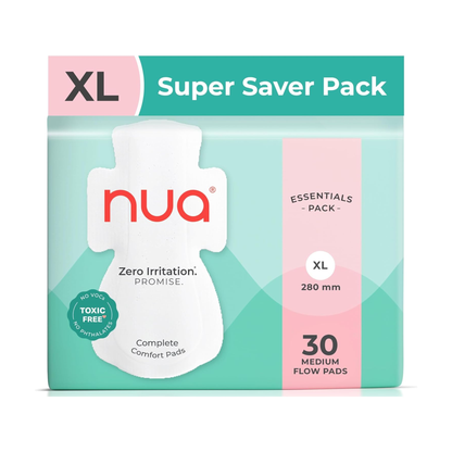 Nua Complete Comfort Sanitary Pads for Medium Flow, Rash-Free, Leak-Proof, Ultra-Soft Sanitary Napkins for Women - 30 Pads