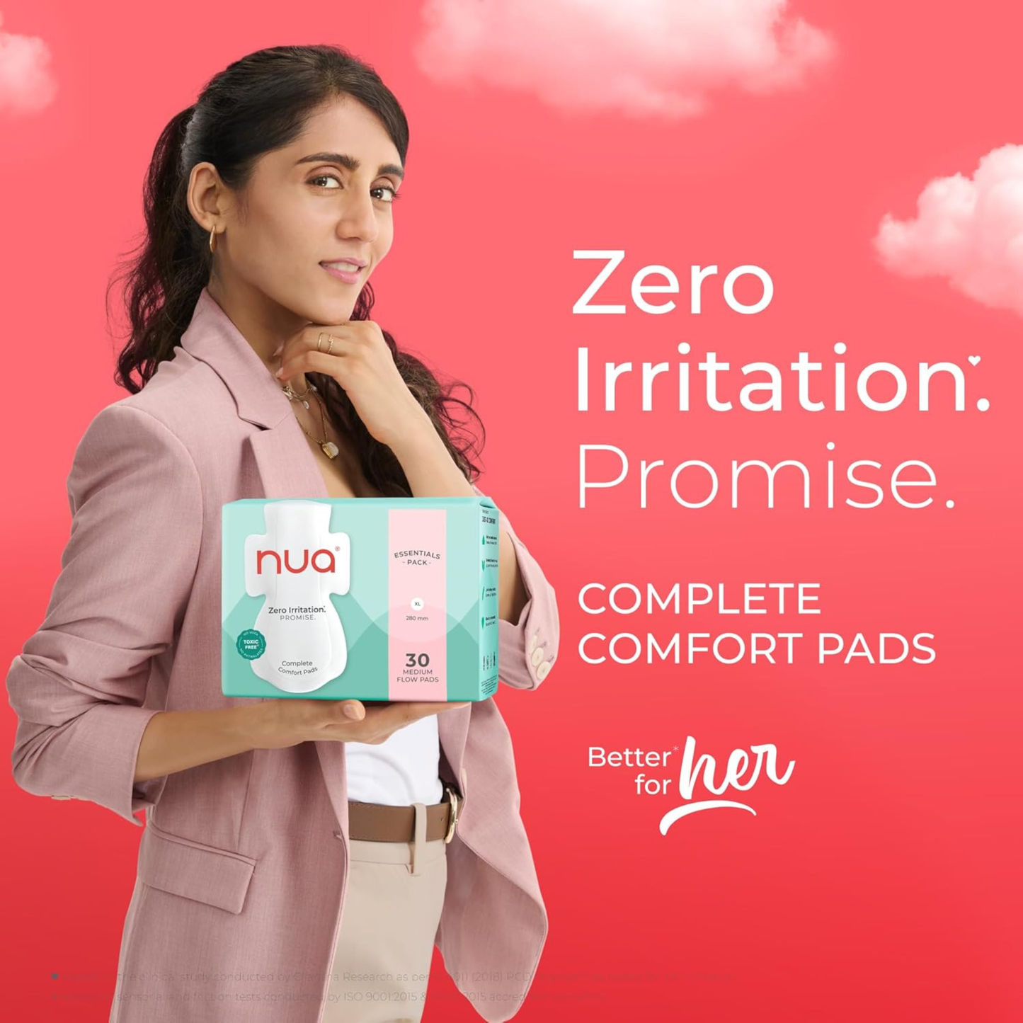 Nua Complete Comfort Sanitary Pads for Medium Flow, Rash-Free, Leak-Proof, Ultra-Soft Sanitary Napkins for Women - 30 Pads