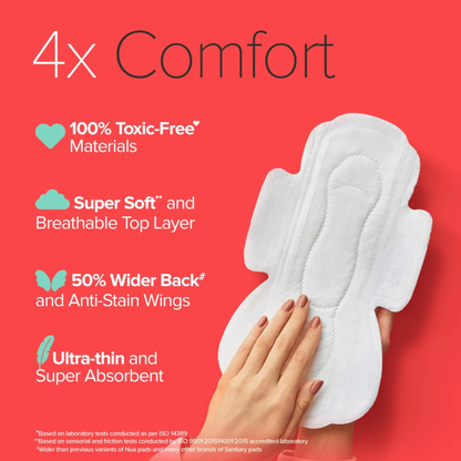 Nua Complete Comfort Sanitary Pads for Medium Flow, Rash-Free, Leak-Proof, Ultra-Soft Sanitary Napkins for Women - 30 Pads