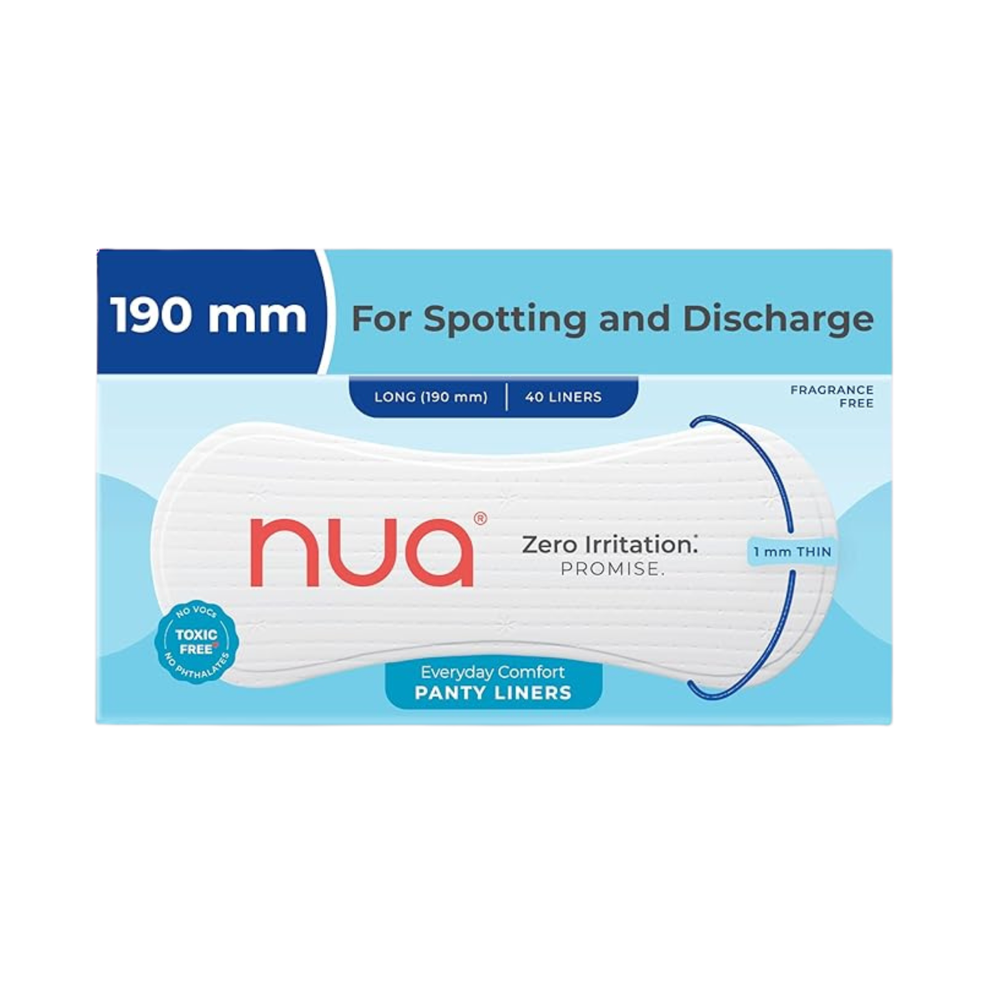Nua Ultra-Thin Panty Liners for Women – Super Absorbent, Rash-Free, Individually Wrapped & Anti-Allergy  - 40 Liners (190mm)