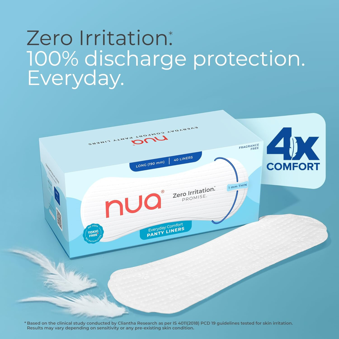 Nua Ultra-Thin Panty Liners for Women – Super Absorbent, Rash-Free, Individually Wrapped & Anti-Allergy  - 40 Liners (190mm)