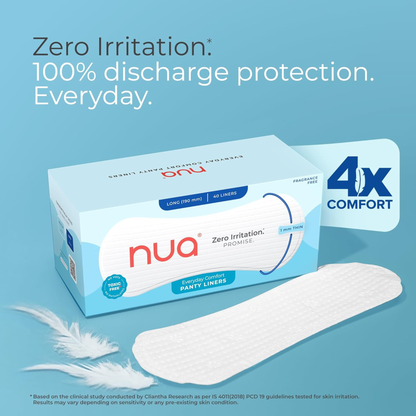 Nua Ultra-Thin Panty Liners for Women – Super Absorbent, Rash-Free, Individually Wrapped & Anti-Allergy  - 40 Liners (190mm)