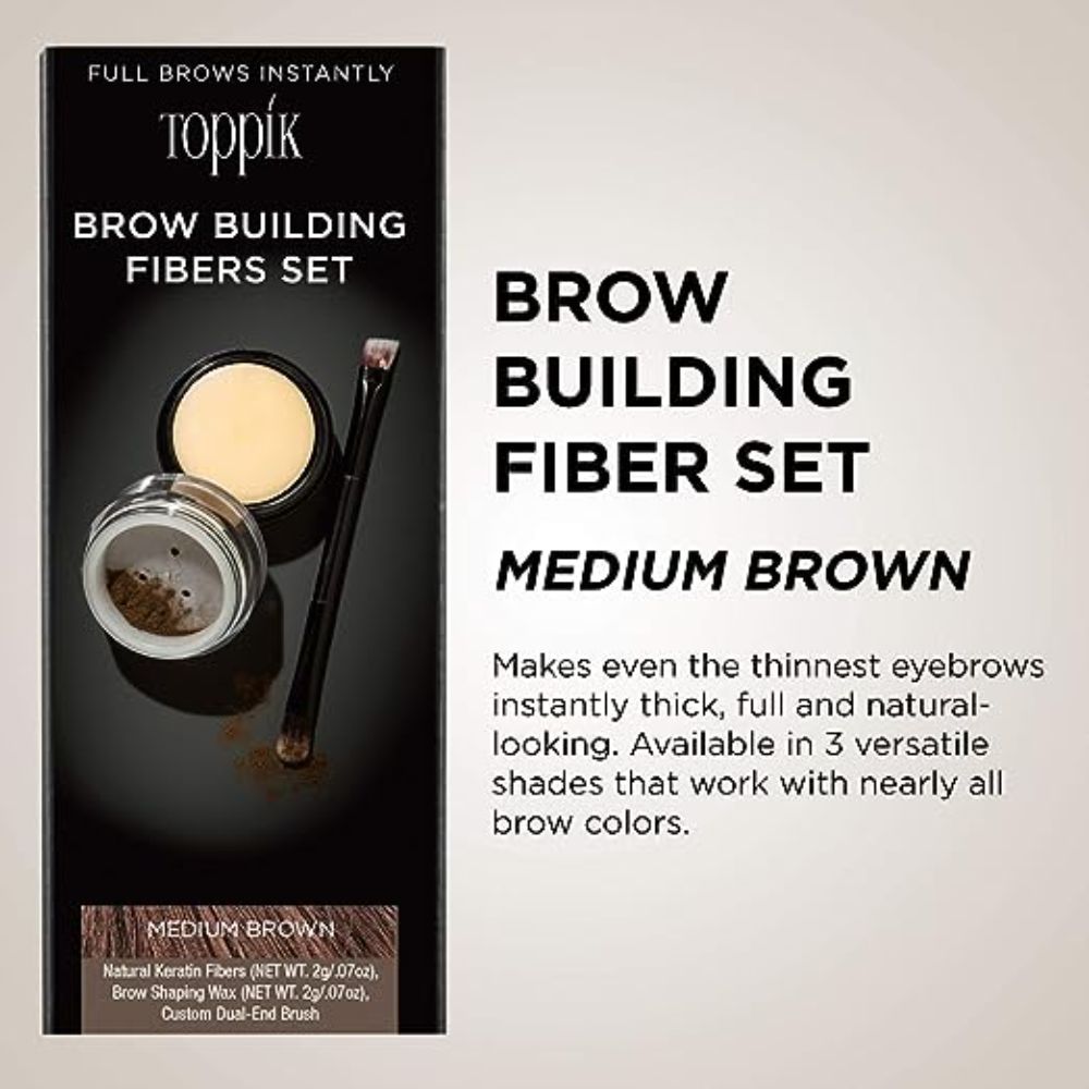 Toppik Brow Building Fibers 3pc Kit (Fiber, Wax, Dual Brush) for Thick Vibrant Looking Eye Brows