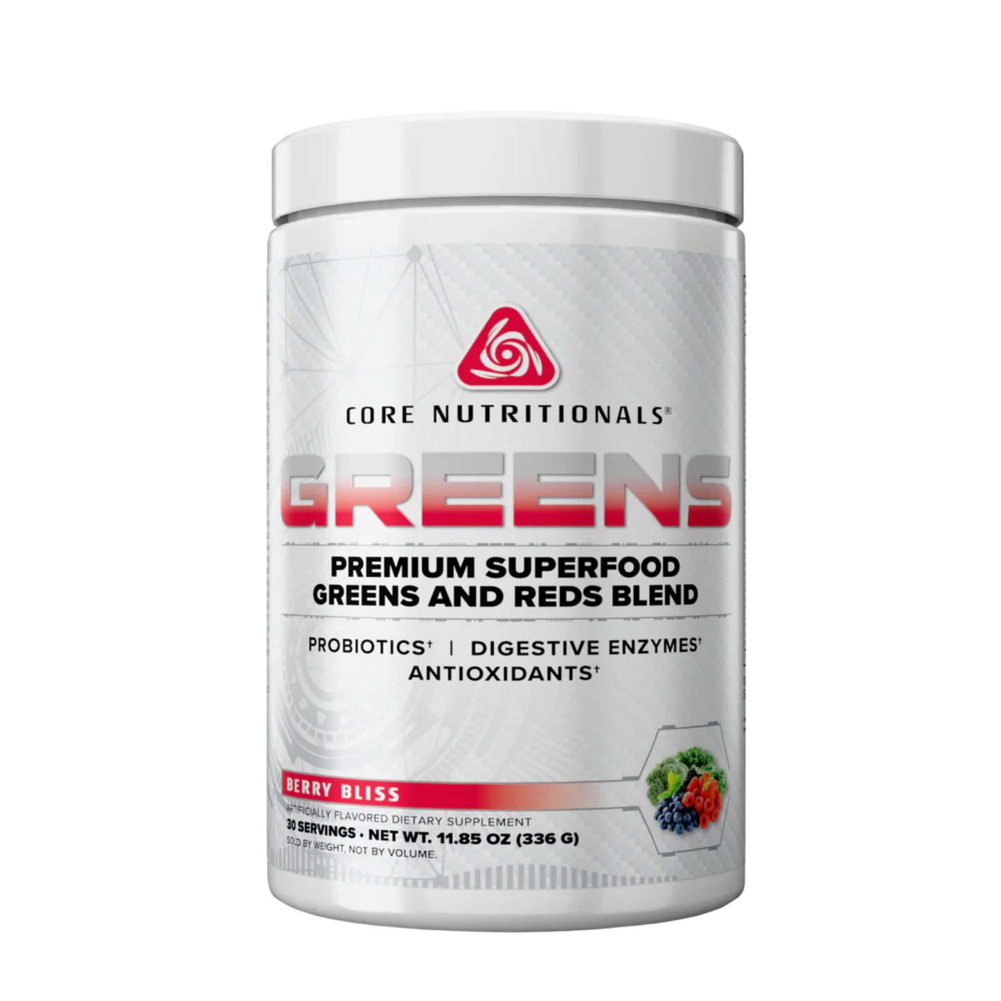 Core Nutritionals Greens Premium Superfood Powder with Probiotics & Digestive Enzymes - Berry Bliss (30 servings)