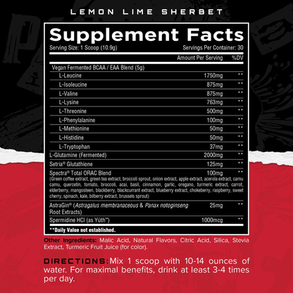Unmatched Longevity EAA Powder & Amino Acid Supplement- Lemon Lime Sherbet (30 serving)