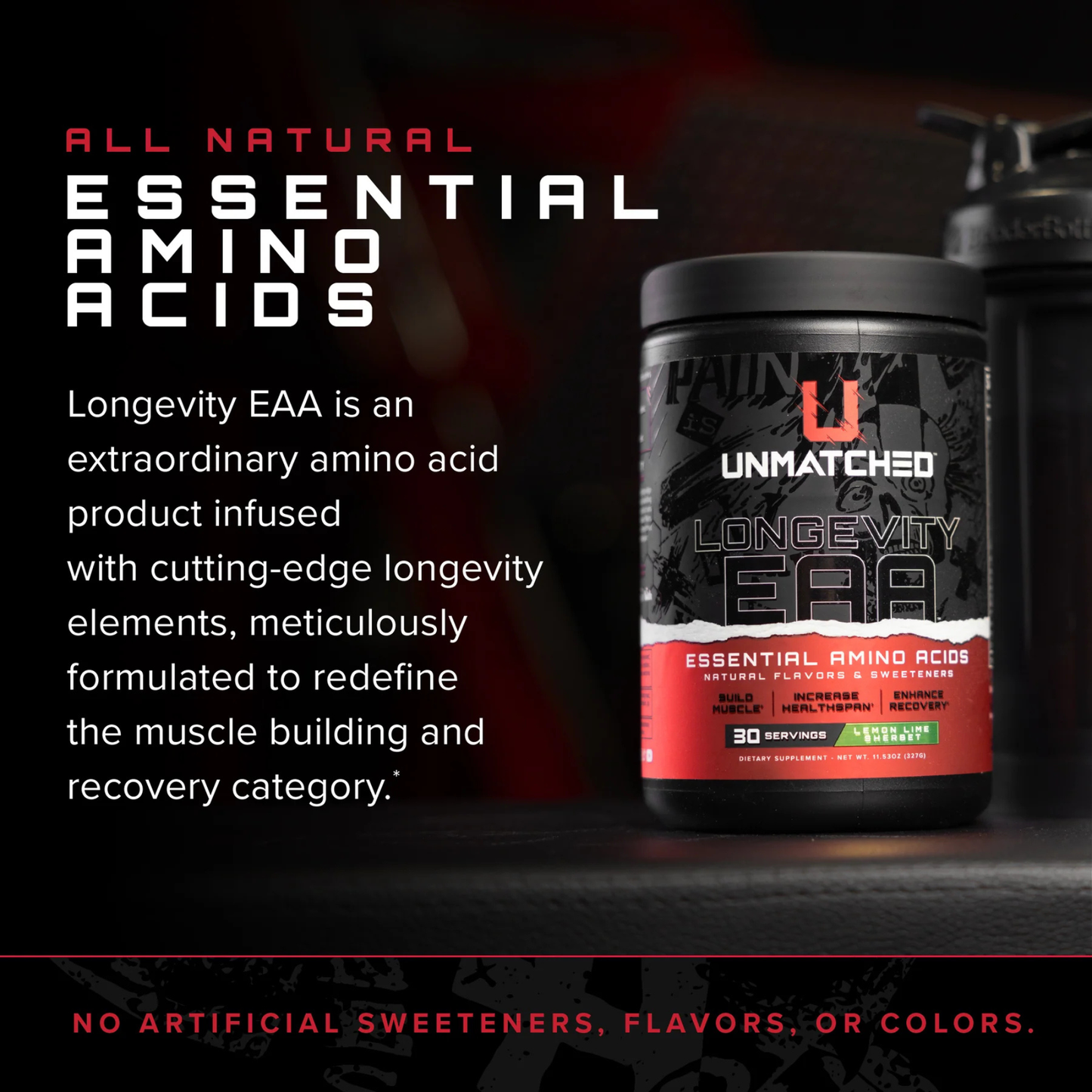 Unmatched Longevity EAA Powder & Amino Acid Supplement- Lemon Lime Sherbet (30 serving)