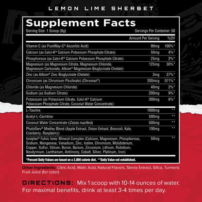 Unmatched ElectraShred | Hydration Powder with Electrolyte Blend- Lemon Lime Sherbet (50 serving)