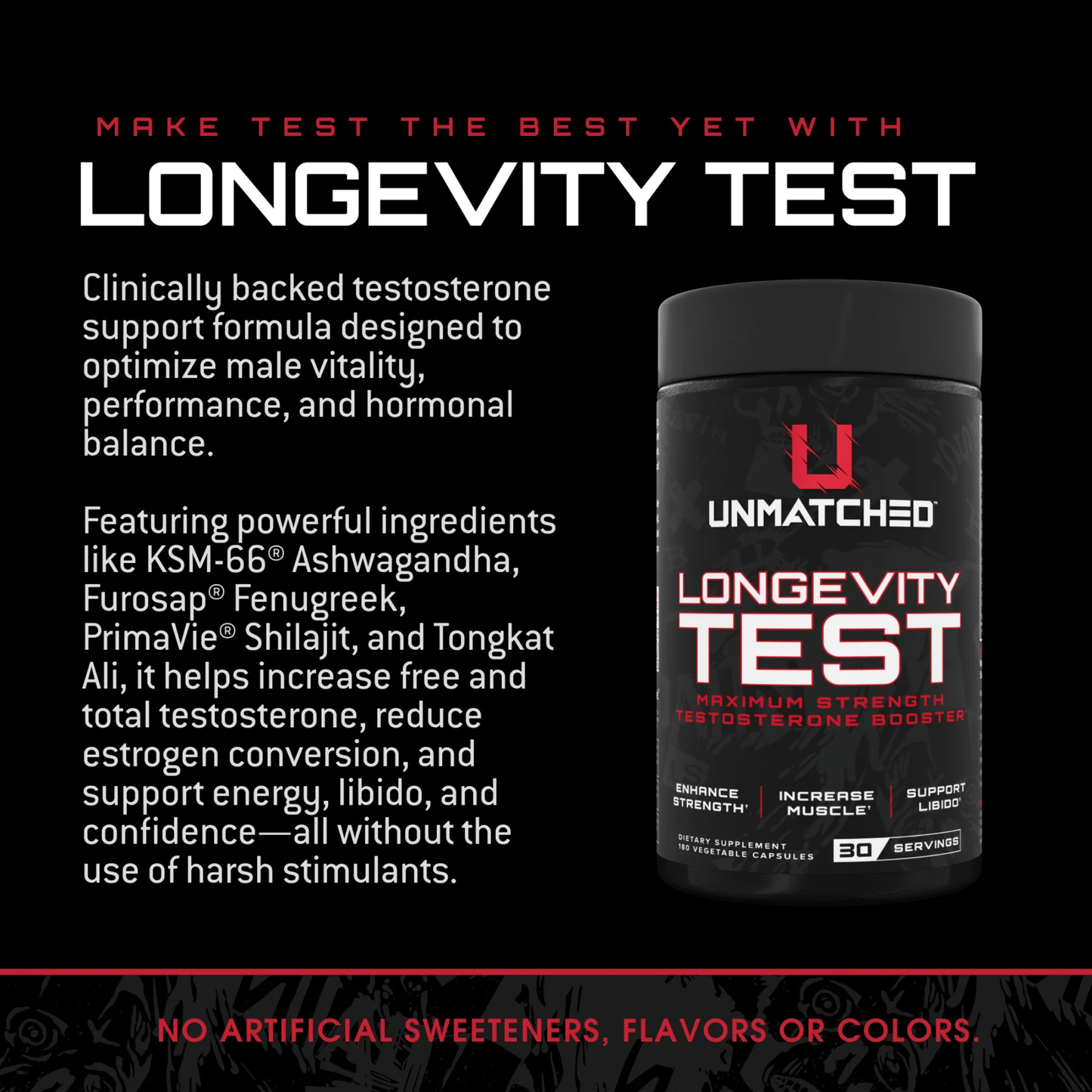 Unmatched Longevity Test | Men’s Health & Performance Supplement (180 capsules)