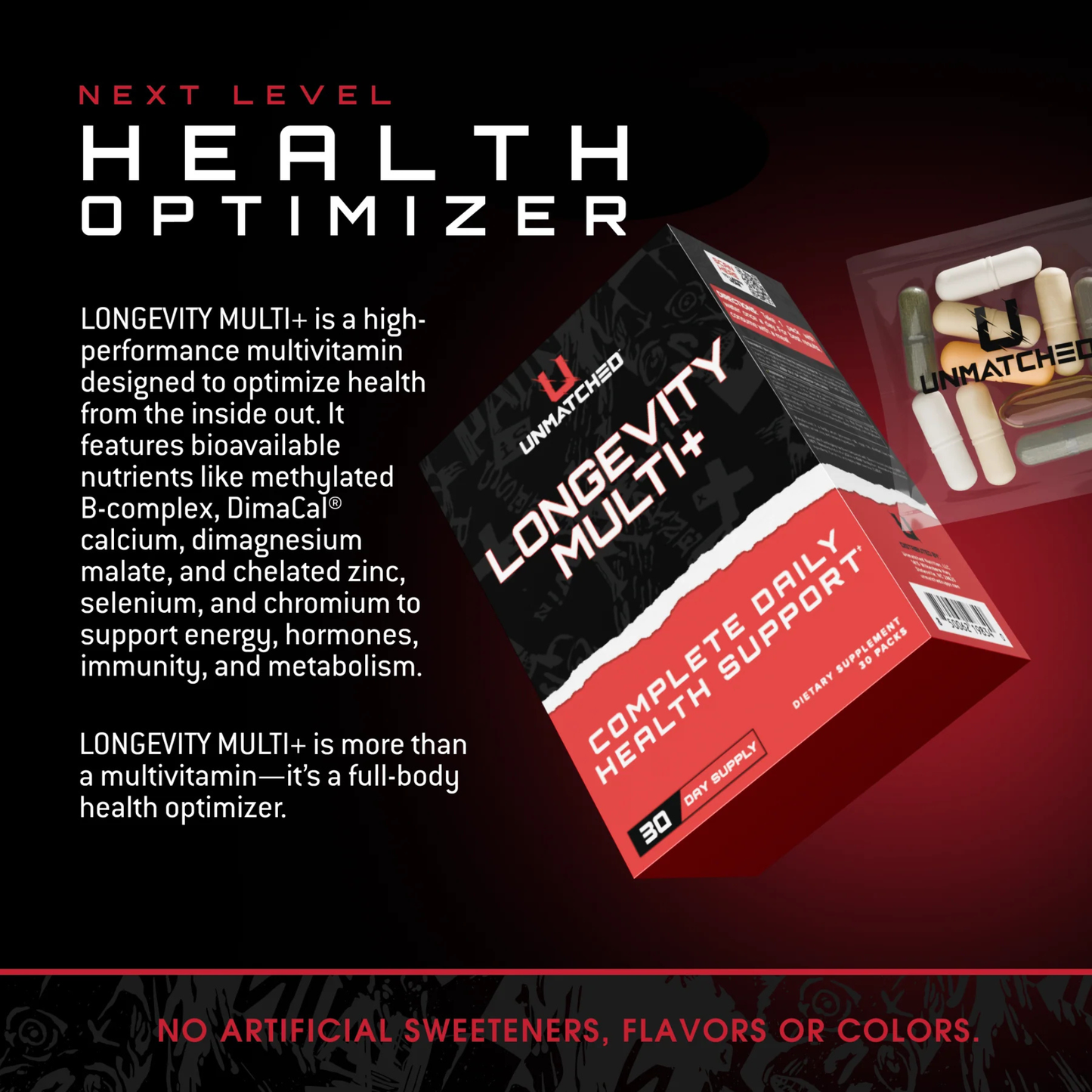 Unmatched Longevity Multi | Advanced Multivitamin & Daily Health Supplement (30 day supply) -