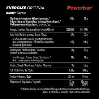 PowerBar Energize Original Berry Energy Bar – High Carb 2:1 Sports Bar with Sodium & Magnesium | 15 x 55g | Protein Bar for Endurance Running, Cycling & Team Sports