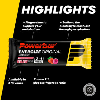 PowerBar Energize Original Berry Energy Bar – High Carb 2:1 Sports Bar with Sodium & Magnesium | 15 x 55g | Protein Bar for Endurance Running, Cycling & Team Sports