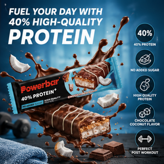 PowerBar PB 40% Protein +Crisp Choco Coco Bar – 40% High Protein Chocolate Coconut Crispy Sports Bar | 12 x 40g | Protein Bar for Gym, Muscle Recovery & Fitness