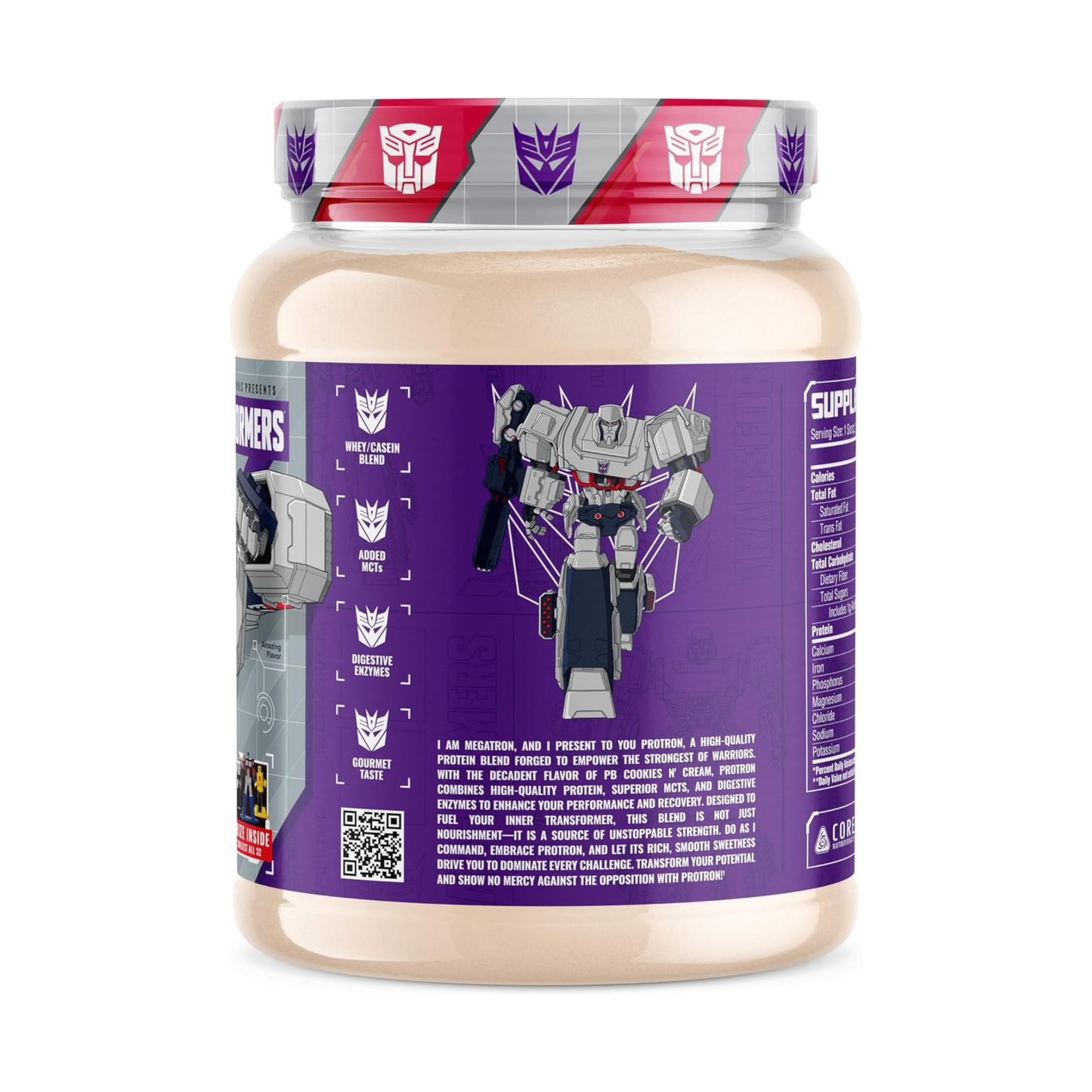 Core Nutritionals Transformers Protron Protein Blend – 25 g Whey + Casein Protein with Digestive Enzymes & MCTs - Cookies N Cream (2lbs)