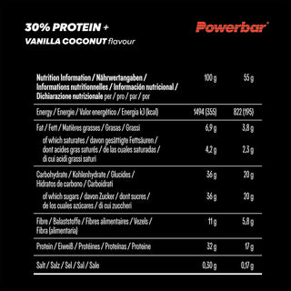 PowerBar ProteinPlus 30% Vanilla Coconut Protein Bar – 30% High Protein Sports Bar for Muscle Recovery | 15 x 55g | Protein Bar for Gym, Fitness & Post-Workout