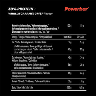 PowerBar ProteinPlus 30% Vanilla Caramel Crisp Protein Bar – 30% High Protein Sports Bar | 15 x 55g | High Protein Snack Bar for Muscle Recovery, Gym & Fitness