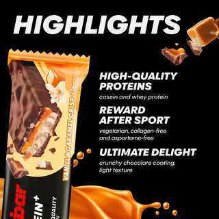 PowerBar ProteinPlus 30% Vanilla Caramel Crisp Protein Bar – 30% High Protein Sports Bar | 15 x 55g | High Protein Snack Bar for Muscle Recovery, Gym & Fitness