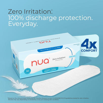 Nua Super-Thin Panty Liners for Daily Use, Rash-Free & Individually Wrapped - Pack of 40 liners