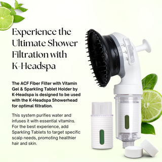 K-HeadSpa ACF Fiber Filter with Vitamin Gel & Sparkling Tablet Holder - Green Lemon K-HeadSpa
