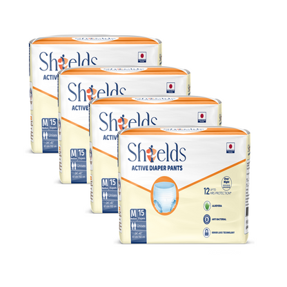 Shields Adult Diapers, Unisex Incontinence Diaper Pull-Ups for Women & Men, Leak-Proof, Daily Bladder Protection - Pack of 4 (M)