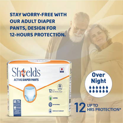 Shields Adult Diapers, Unisex Incontinence Diaper Pull-Ups for Women & Men, Leak-Proof, Daily Bladder Protection - Pack of 4 (M)