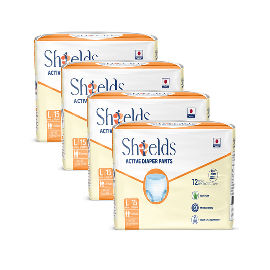 Shields Adult Diapers, Unisex Incontinence Diaper Pull-Ups for Women & Men, Leak-Proof, Daily Bladder Protection - Pack of 4 (L)