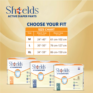 Shields Adult Diapers, Unisex Incontinence Diaper Pull-Ups for Women & Men, Leak-Proof, Daily Bladder Protection - Pack of 4 (L)
