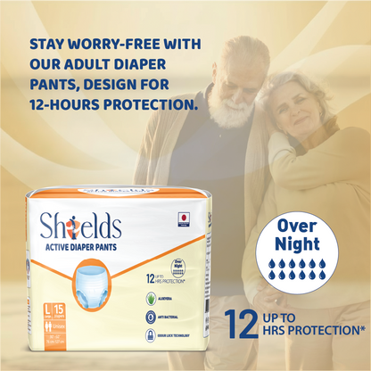 Shields Adult Diapers, Unisex Incontinence Diaper Pull-Ups for Women & Men, Leak-Proof, Daily Bladder Protection - Pack of 4 (L)