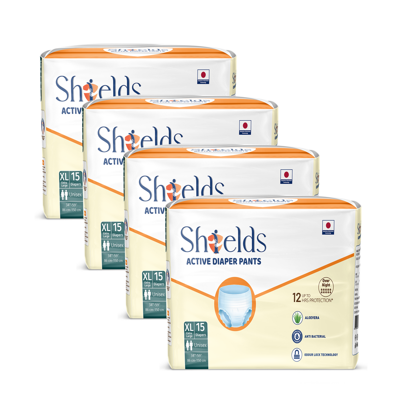 Shields Adult Diapers, Unisex Incontinence Diaper Pull-Ups for Women & Men, Leak-Proof, Daily Bladder Protection - Pack of 4 (XL)
